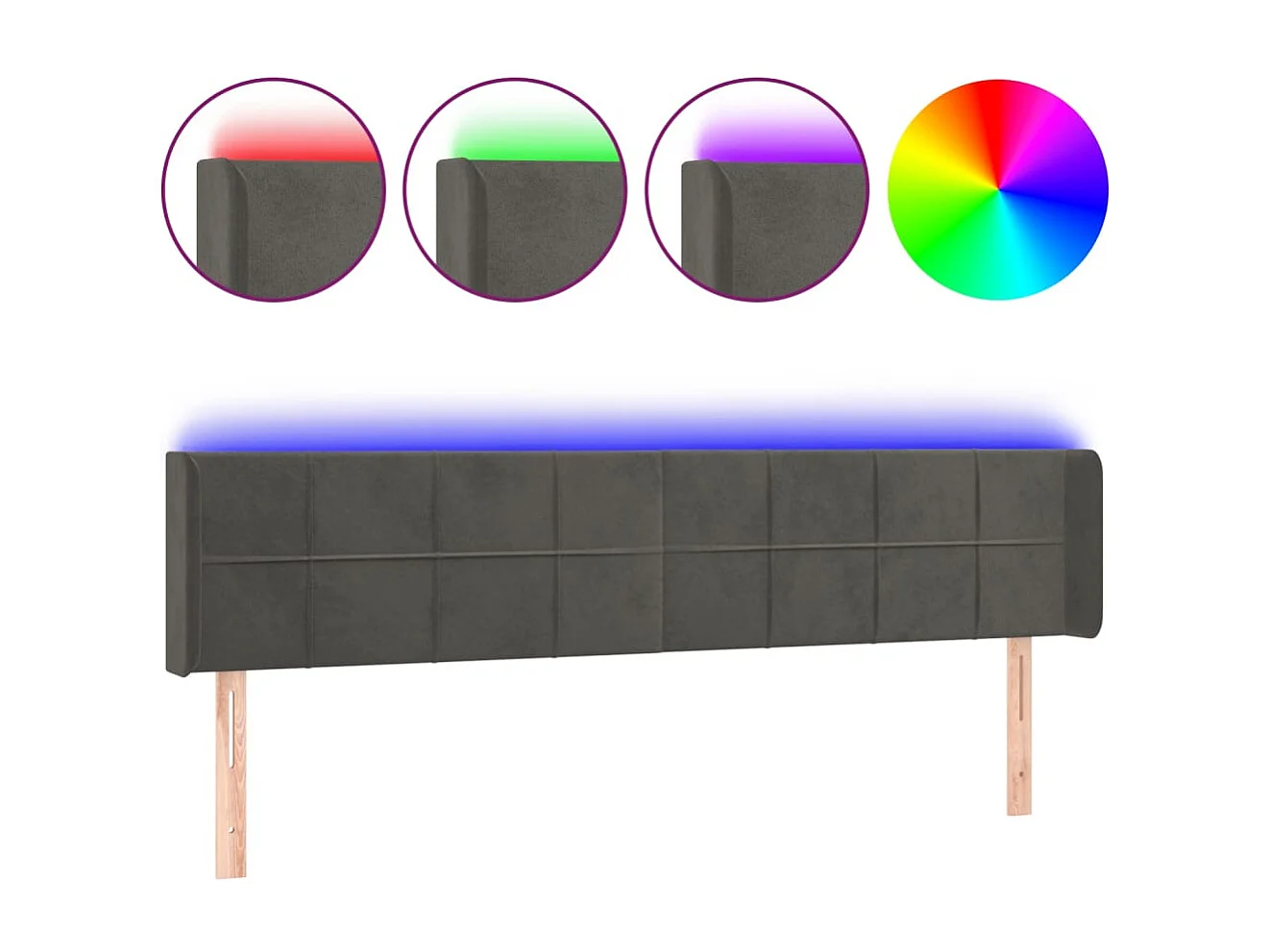 Hoofdbord | Hoofdeinde LED 203x16x78/88 cm fluweel donkergrijs