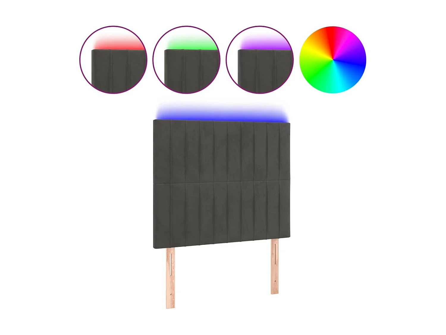 Tête de Lit | Panneau de tête pour lit Moderne à LED Gris foncé 100x5x118/128 cm Velours