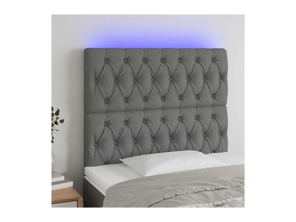 Cabecero | Cabezal de Cama | Mueble cabecero con luces LED tela gris oscuro 90x7x118/128 cm