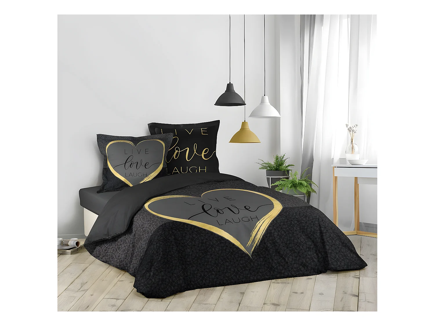 Parure housse couette 260x240cm Live Love Lauch