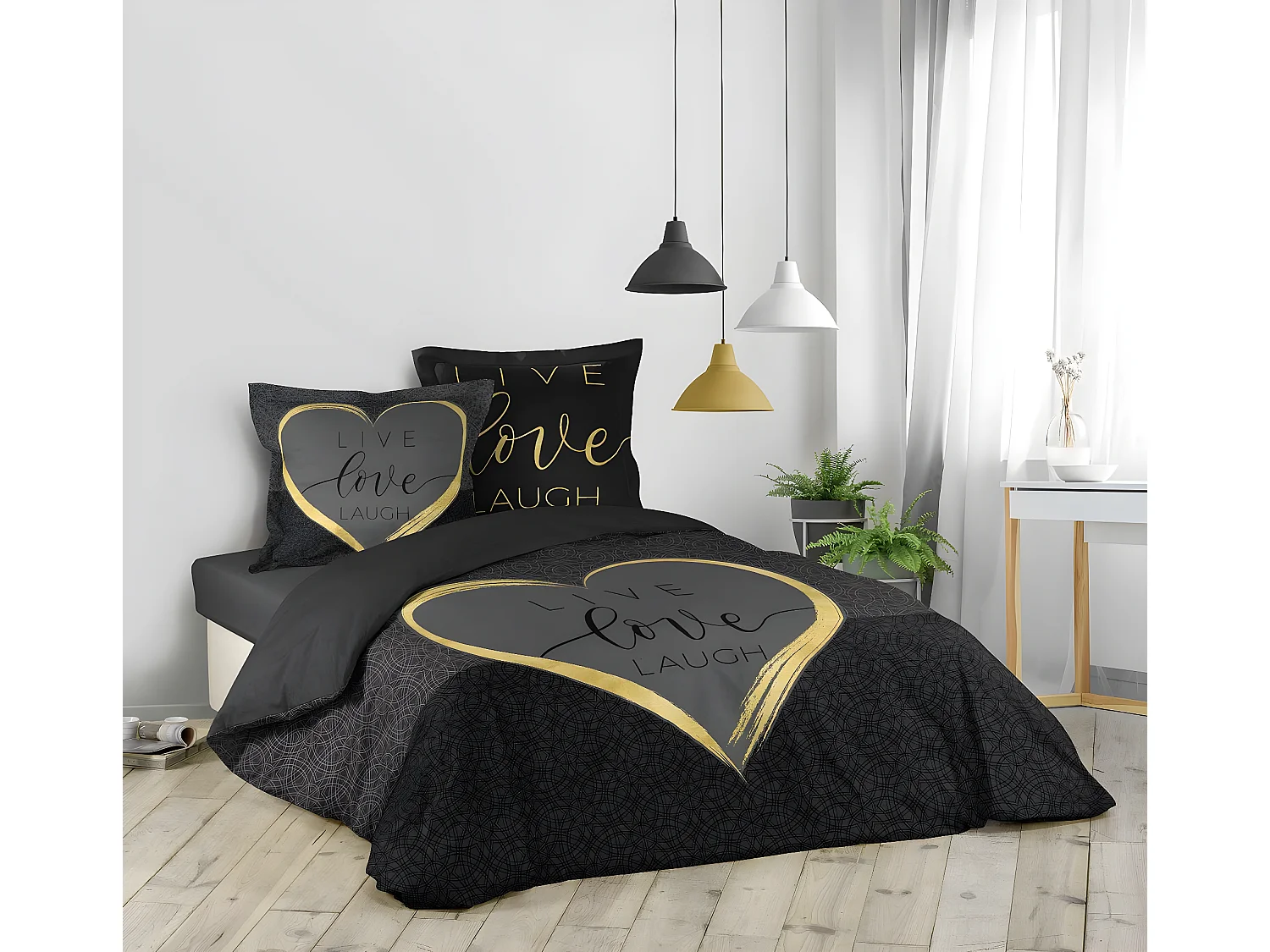 Parure housse couette 260x240cm Live Love Lauch