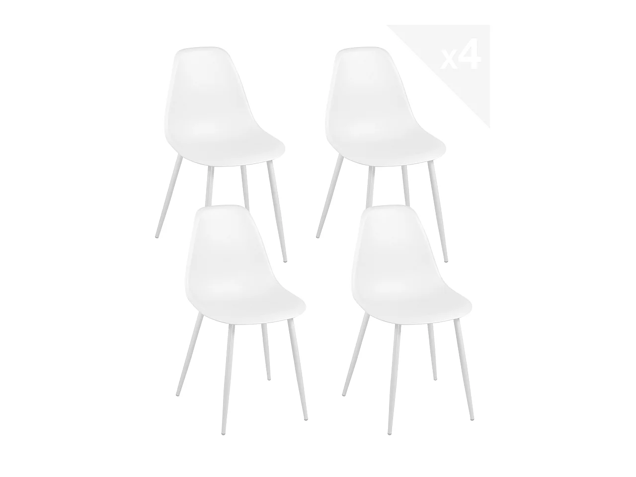 Lot 4 chaises Cuisine Design Siège Plastique Pieds Métal NOVA (blanc)