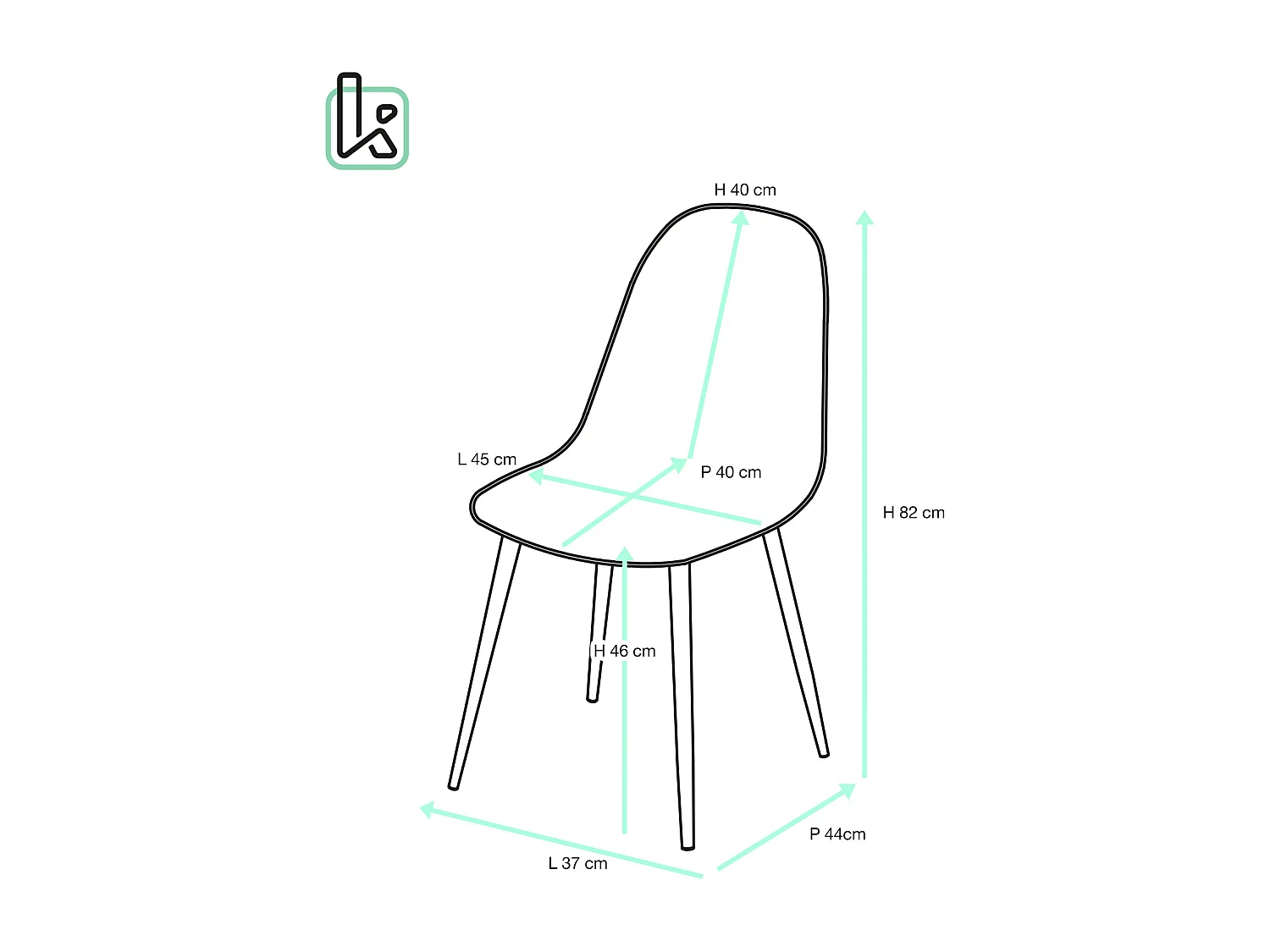 Lote de 4 sillas de cocina de diseño, asiento de plástico flexible, patas metálicas NOVA (negro)