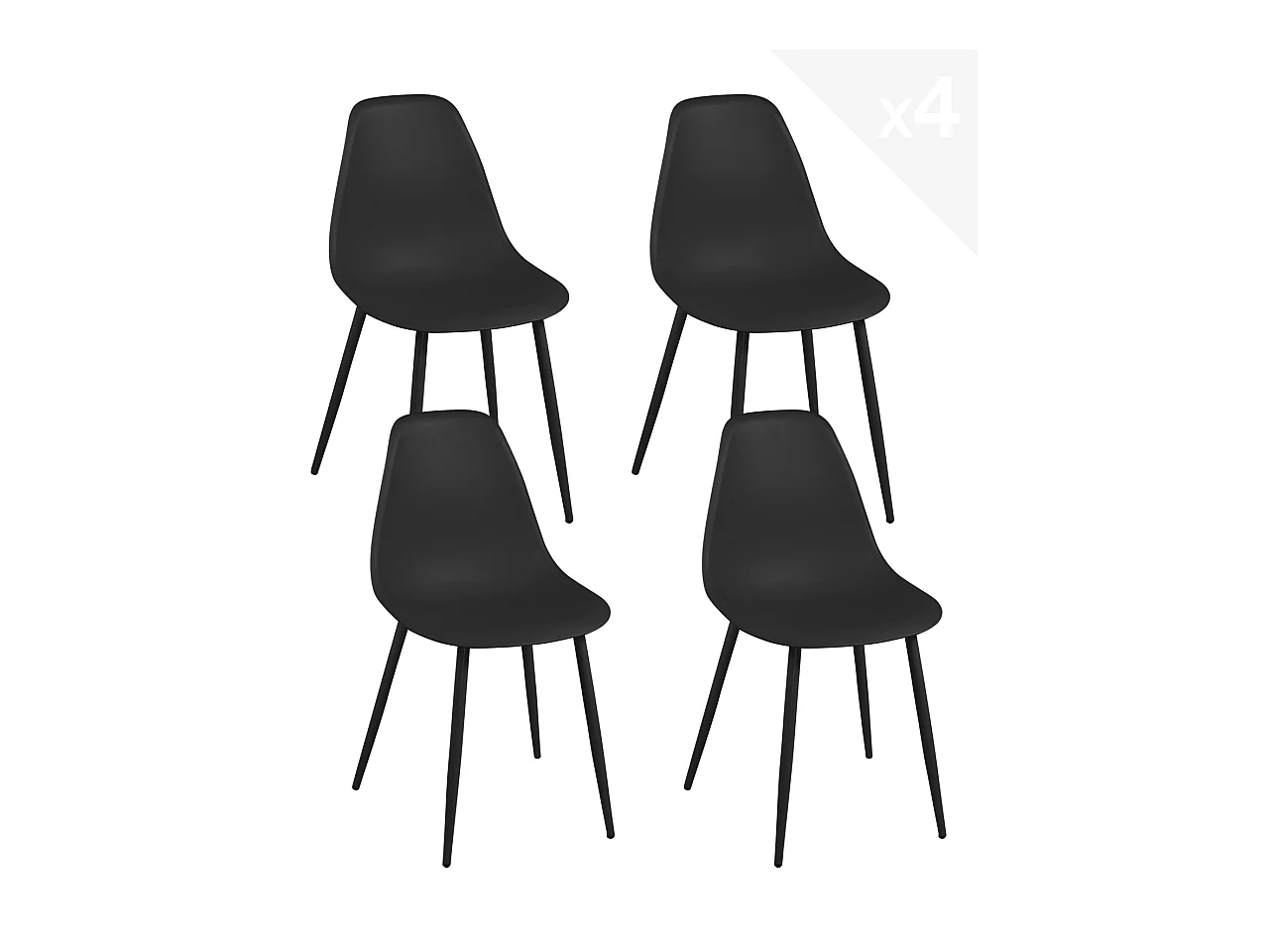 Set van 4 Design Keukenstoelen Plastieken Zitting Metalen Poten NOVA (zwart)