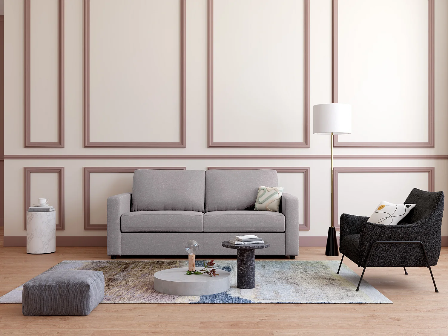 Schlafsofa mit Matratze 3-Sitzer - Stoff - Grau - Liegefläche 140 cm - Matratze 14 cm - DONETO