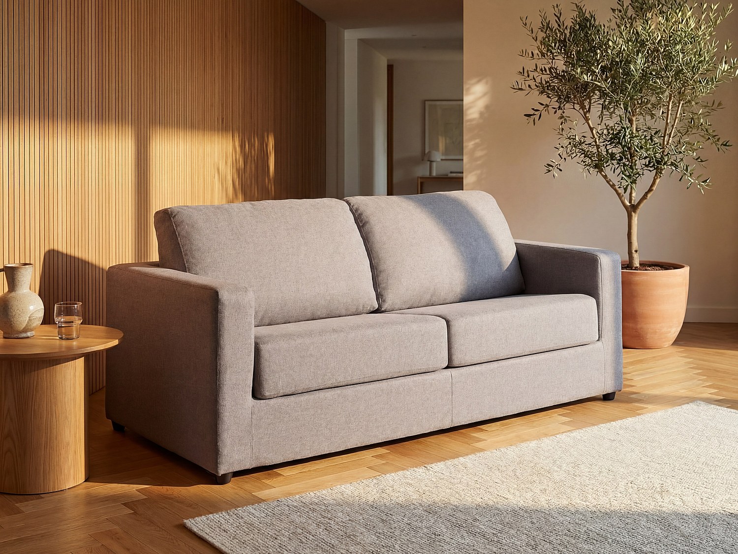 Schlafsofa mit Matratze 3-Sitzer - Stoff - Grau - Liegefläche 140 cm - Matr günstig online kaufen