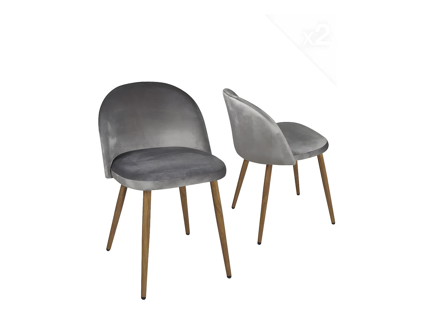 Lot 2 chaises cocktail salle à manger velours rembourré pieds en métal ton bois clair GIZA (gris)