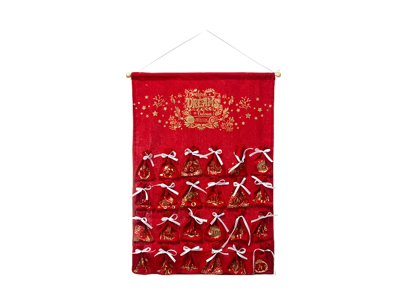 Déco de Noël Calendrier de l'Avent en tissu Rouge avec 24 Pochons H 65 cm