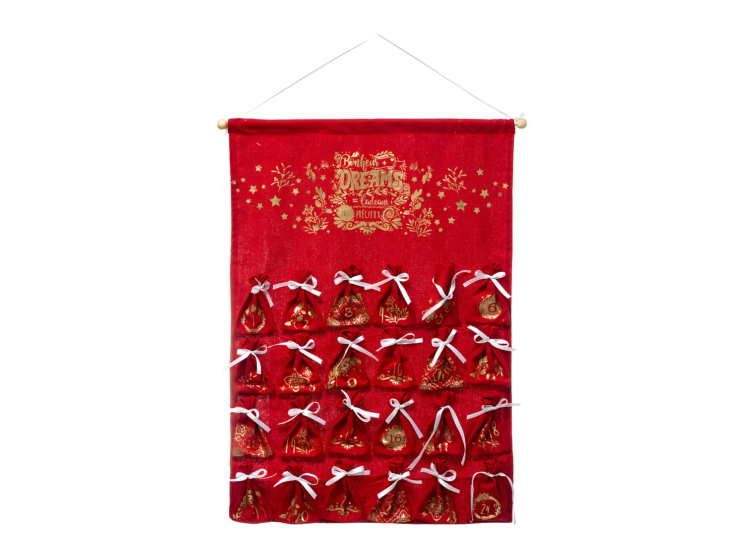 Déco de Noël Calendrier de l'Avent en tissu Rouge avec 24 Pochons H 65 cm