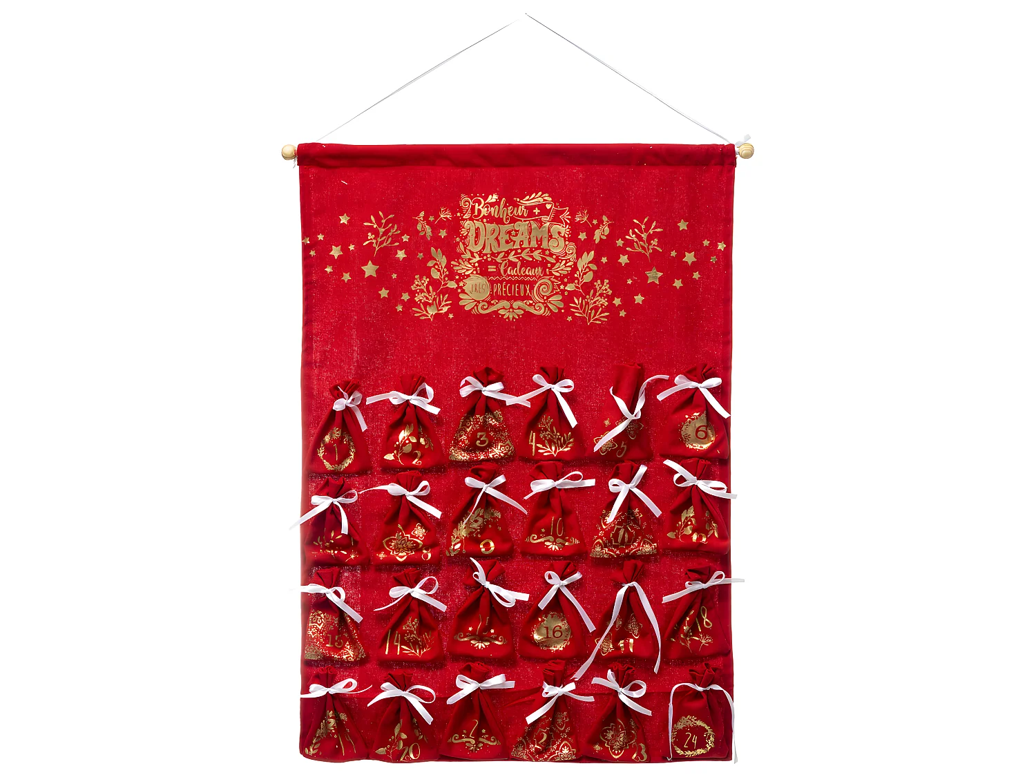 Déco de Noël Calendrier de l'Avent en tissu Rouge avec 24 Pochons H 65 cm