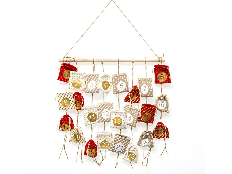 Déco de Noël Calendrier de l'Avent  24 Pochons rouge et doré H 60 cm