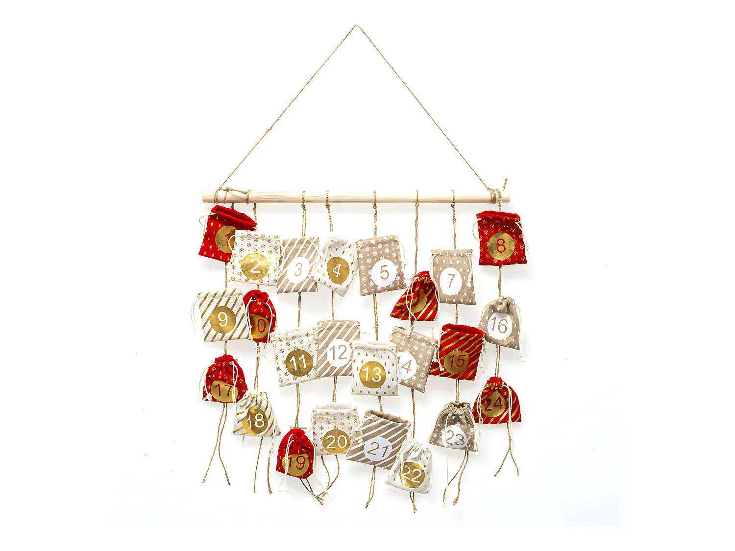 Déco de Noël Calendrier de l'Avent  24 Pochons rouge et doré H 60 cm