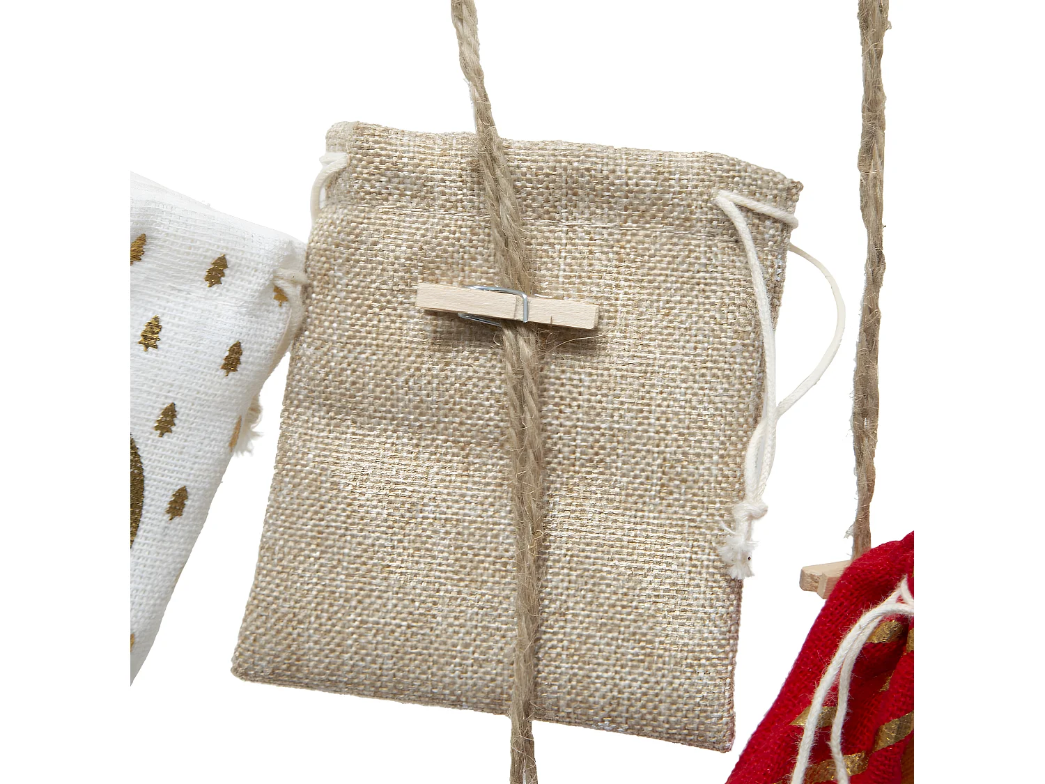 Déco de Noël Calendrier de l'Avent  24 Pochons rouge et doré H 60 cm