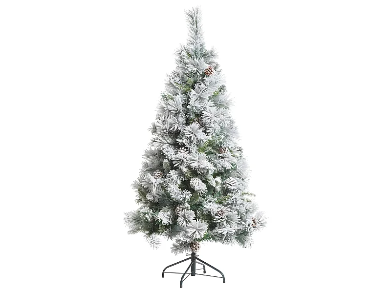 Sapin de Noël artificiel Vert Floqué enneigé et Pommes de pin H 150 cm