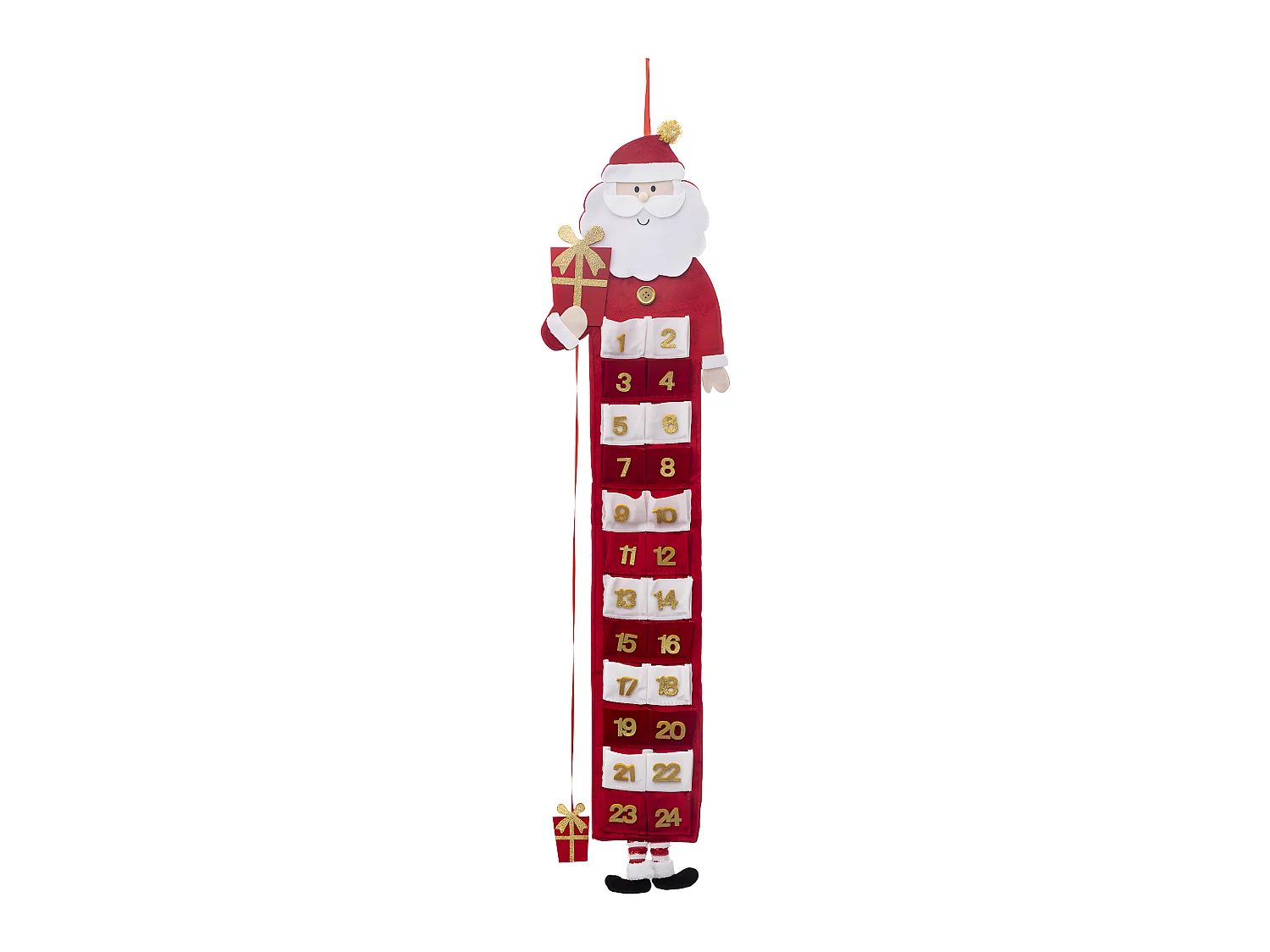 Calendrier de l'Avent à suspendre Père Noël rouge et blanc avec 24 pochettes