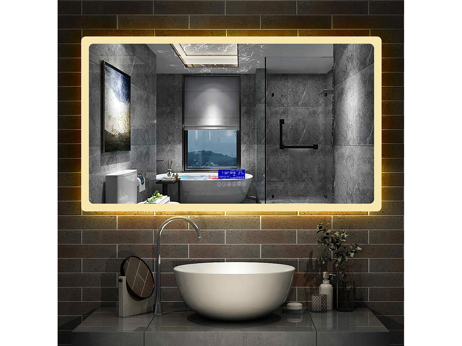 Miroir Salle de Bain Anti-buée LED 140 x 80 cm de 3 Couleurs avec Bluetooth, Horloge Aica