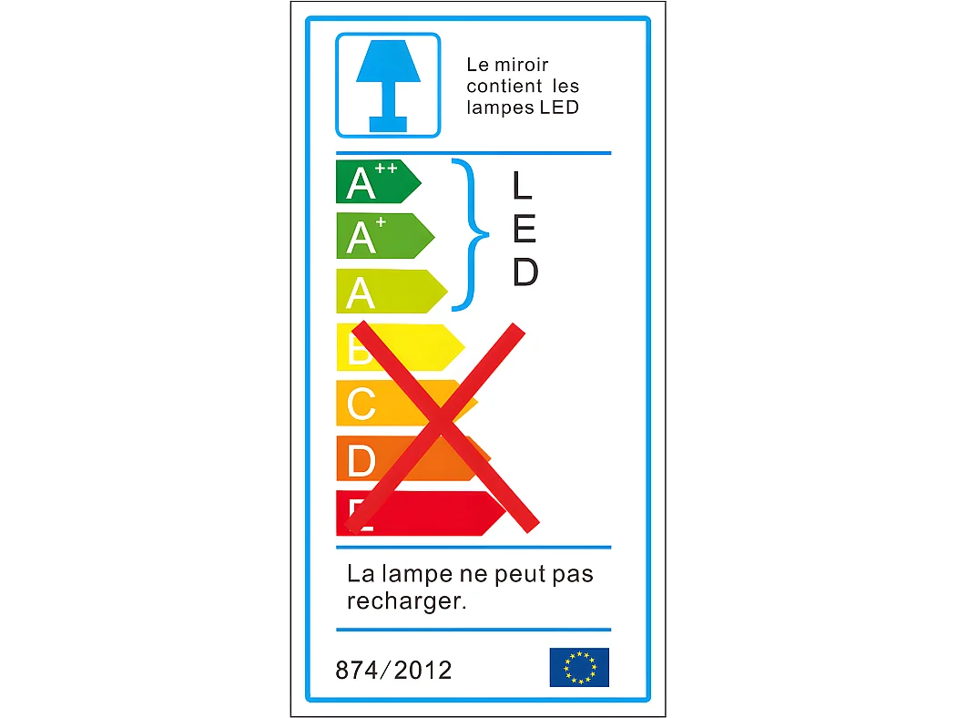 Miroir LED de salle de bain rectangle horizontal anti-buée avec Horloge, lumière blanc pur 80x60 cm