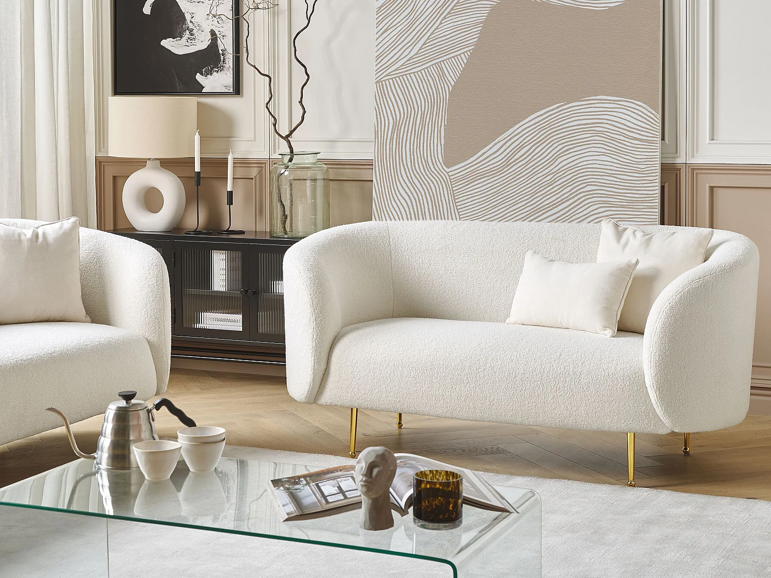 Canapé 2 places LOEN Bouclé Blanc