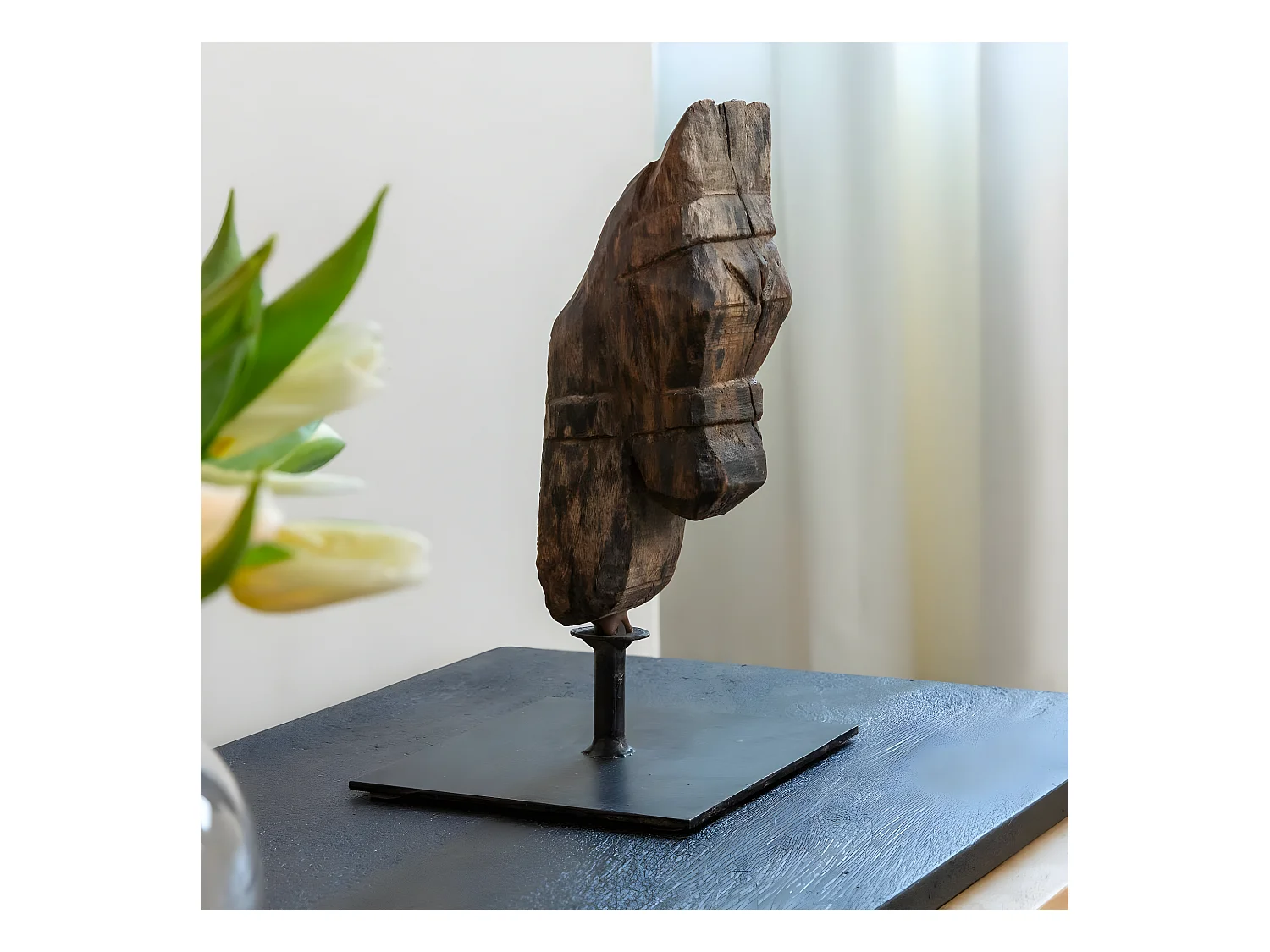 Sculpture en bois et métal Léonie