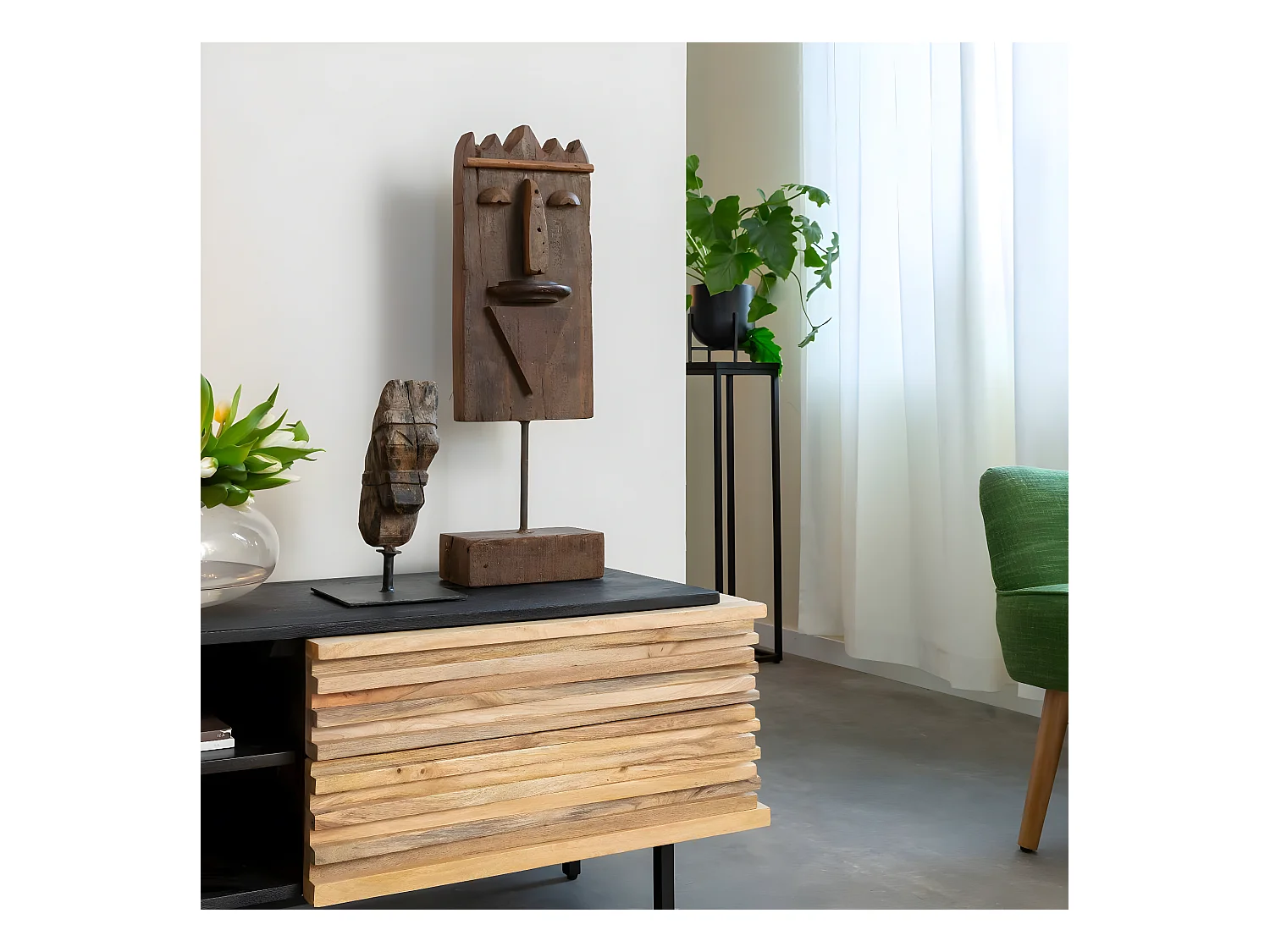 Sculpture en bois et métal Léonie