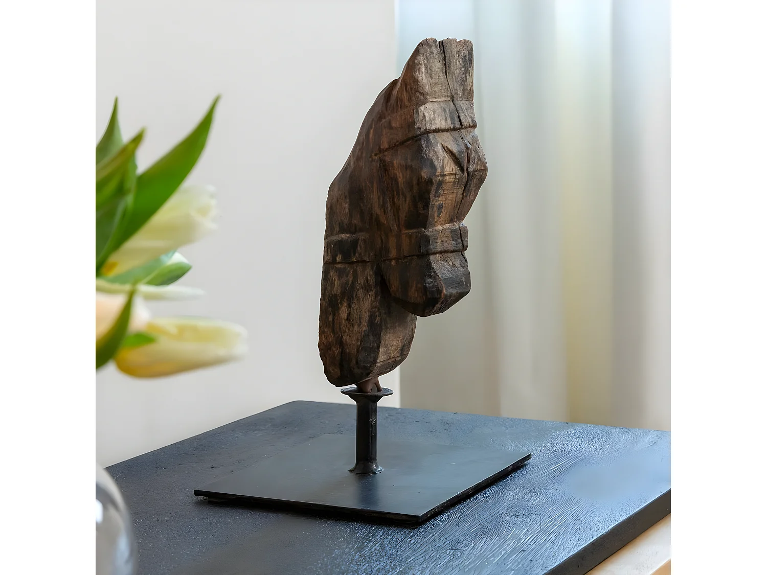 Sculpture en bois et métal Léonie