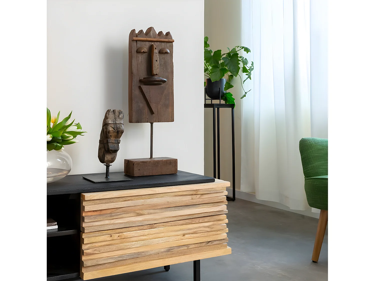 Sculpture en bois et métal Léonie