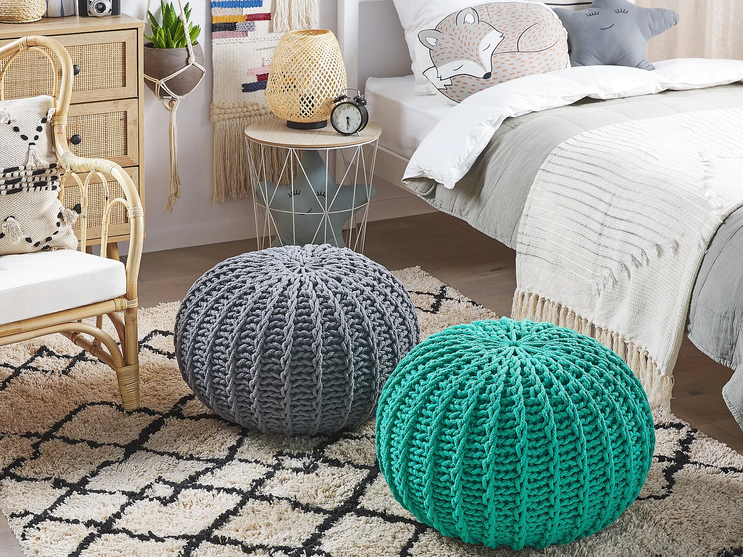 Pouf CONRAD Coton Vert émeraude 50 cm 50 cm 35 cm