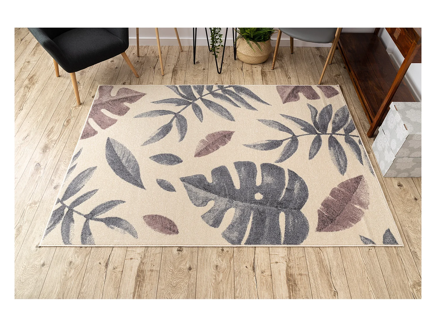 Tapijt HEOS 78428 crème / rozekleuring blad motief monstera bladeren 120x170 cm