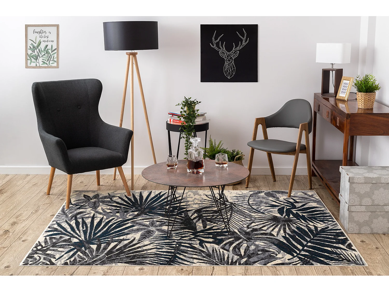 Tapijt HEOS 78561 crème / blauw JUNGLE 160x220 cm