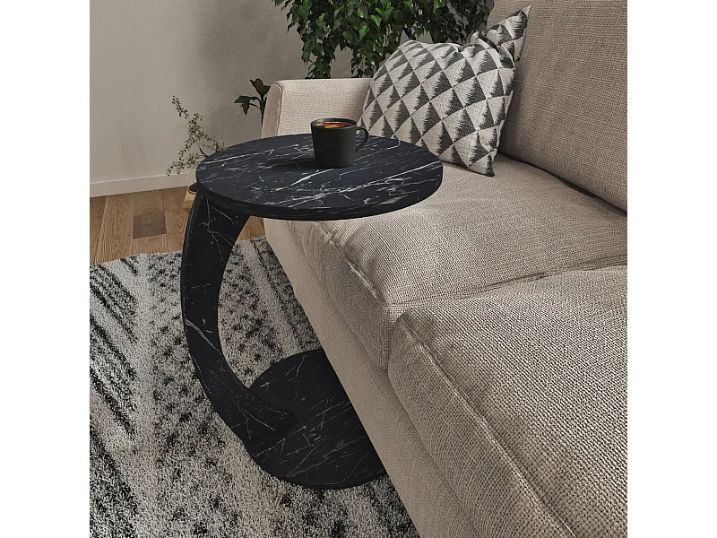 Table d'appoint Holeby ronde marbre noir [en.casa]