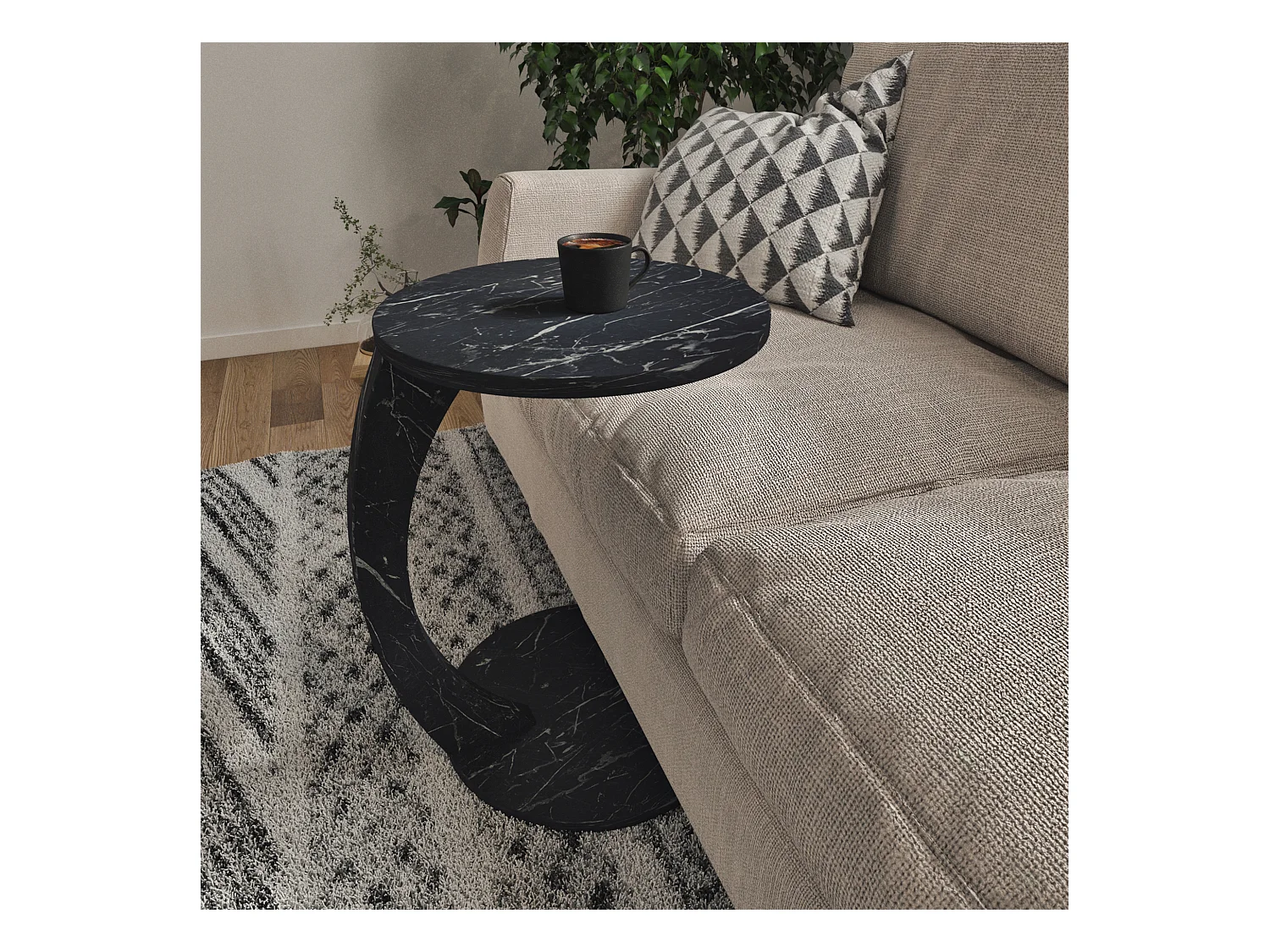 Table d'appoint Holeby ronde marbre noir [en.casa]