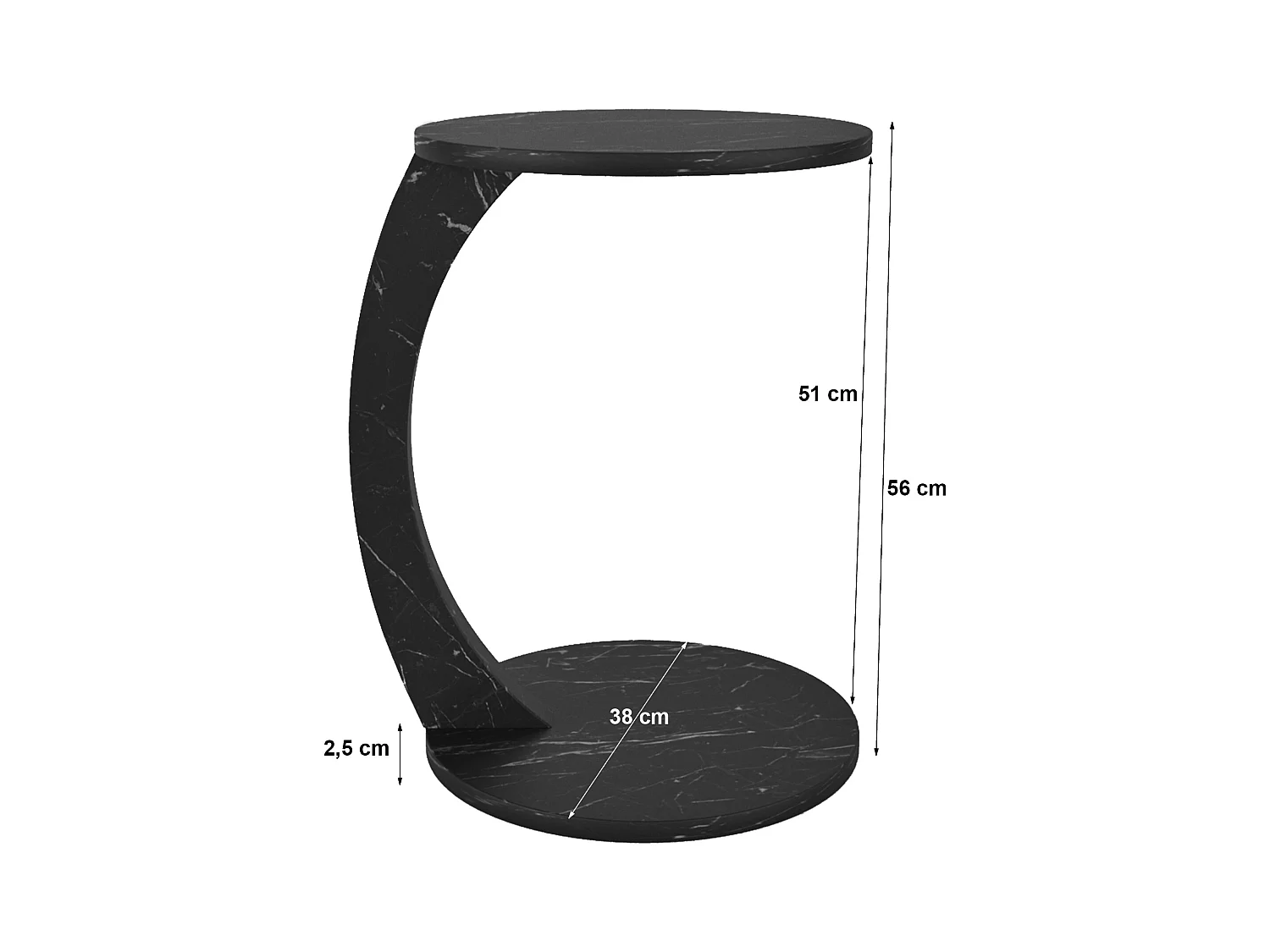 Table d'appoint Holeby ronde marbre noir [en.casa]