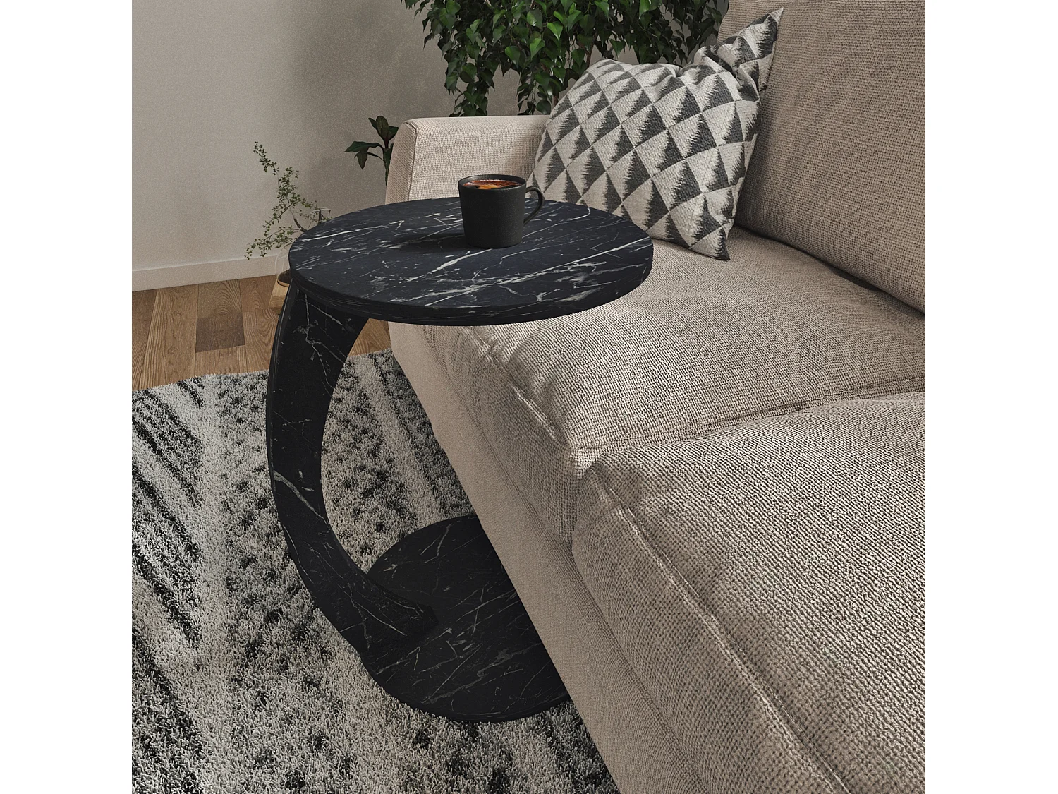 Table d'appoint Holeby ronde marbre noir [en.casa]