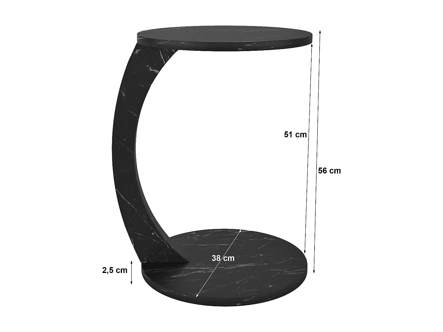 Table d'appoint Holeby ronde marbre noir [en.casa]