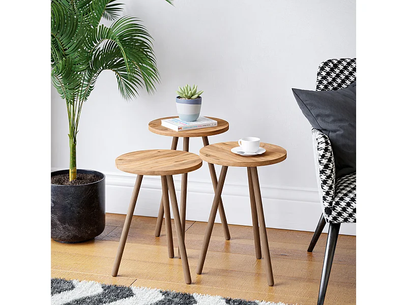 Set de 3 tables d'appoint Hjørring rondes trépied effet bois [en.casa]