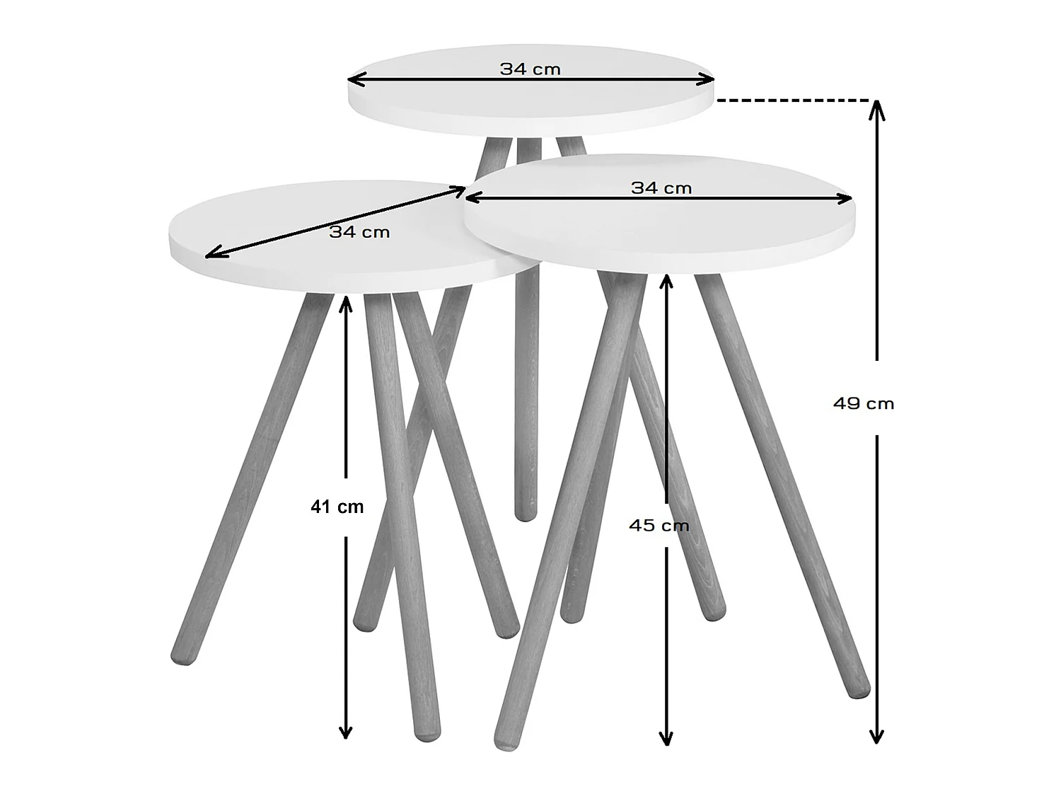 Set de 3 tables d'appoint Hjørring rondes trépied effet bois [en.casa]