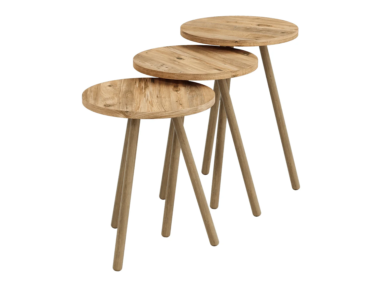 Set de 3 tables d'appoint Hjørring rondes trépied effet bois [en.casa]