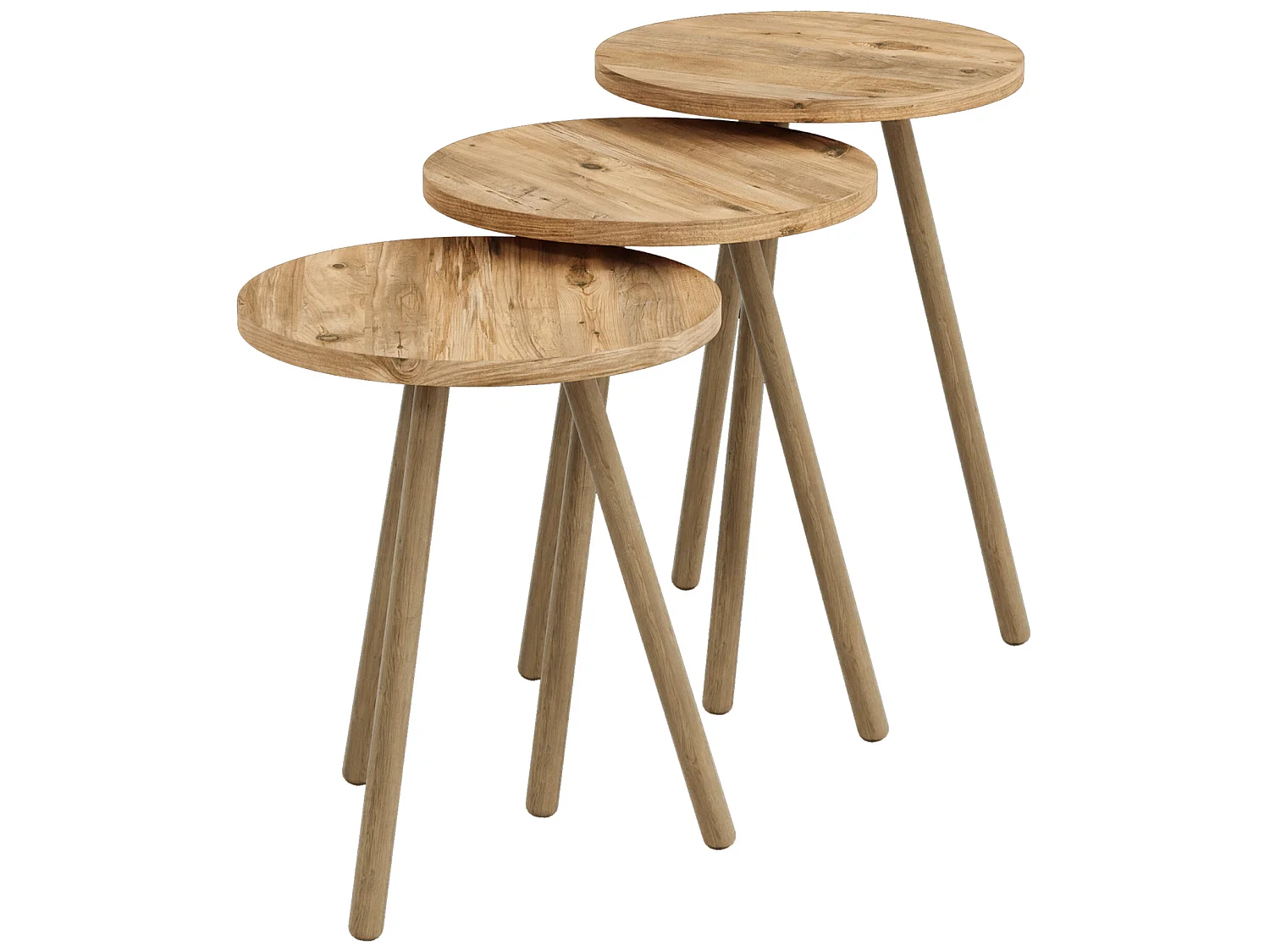 Set de 3 tables d'appoint Hjørring rondes trépied effet bois [en.casa]