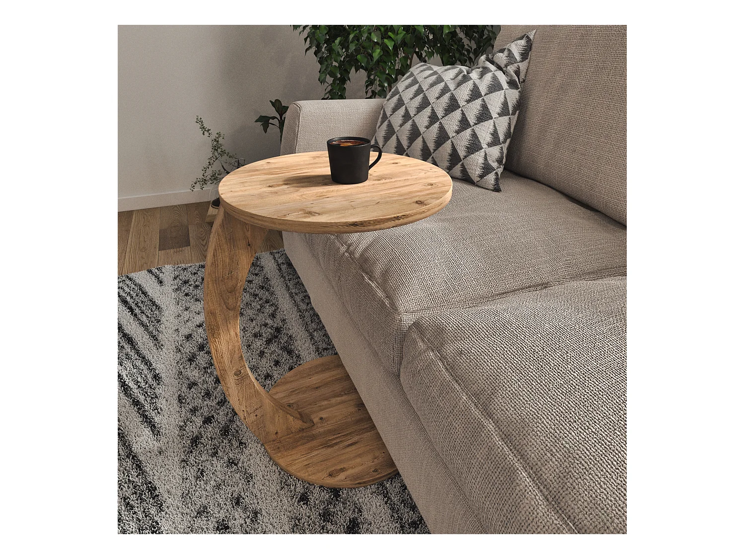 Table d'appoint Holeby ronde effet bois [en.casa]