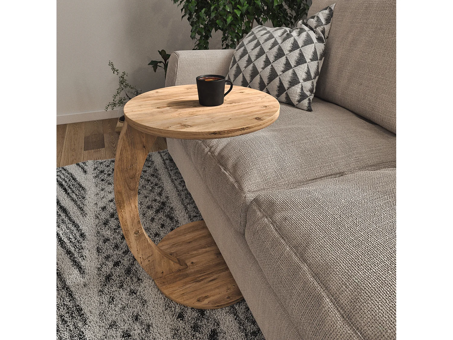 Table d'appoint Holeby ronde effet bois [en.casa]