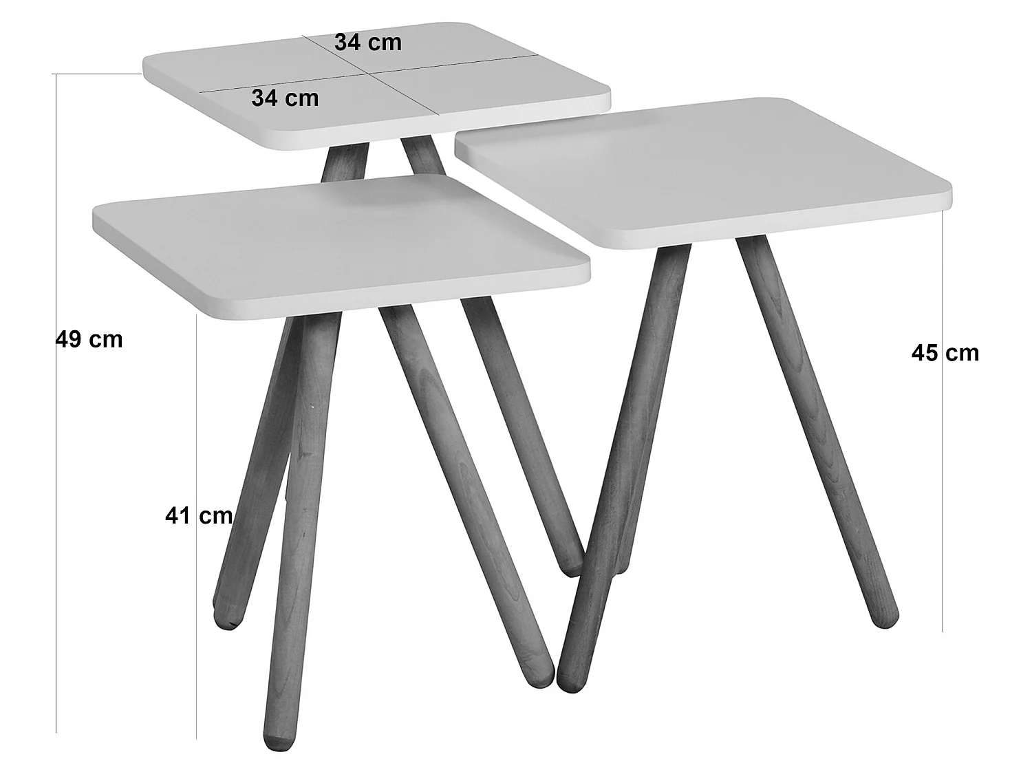 Set de 3 tables d'appoint Hobro carrées trépied gris [en.casa]