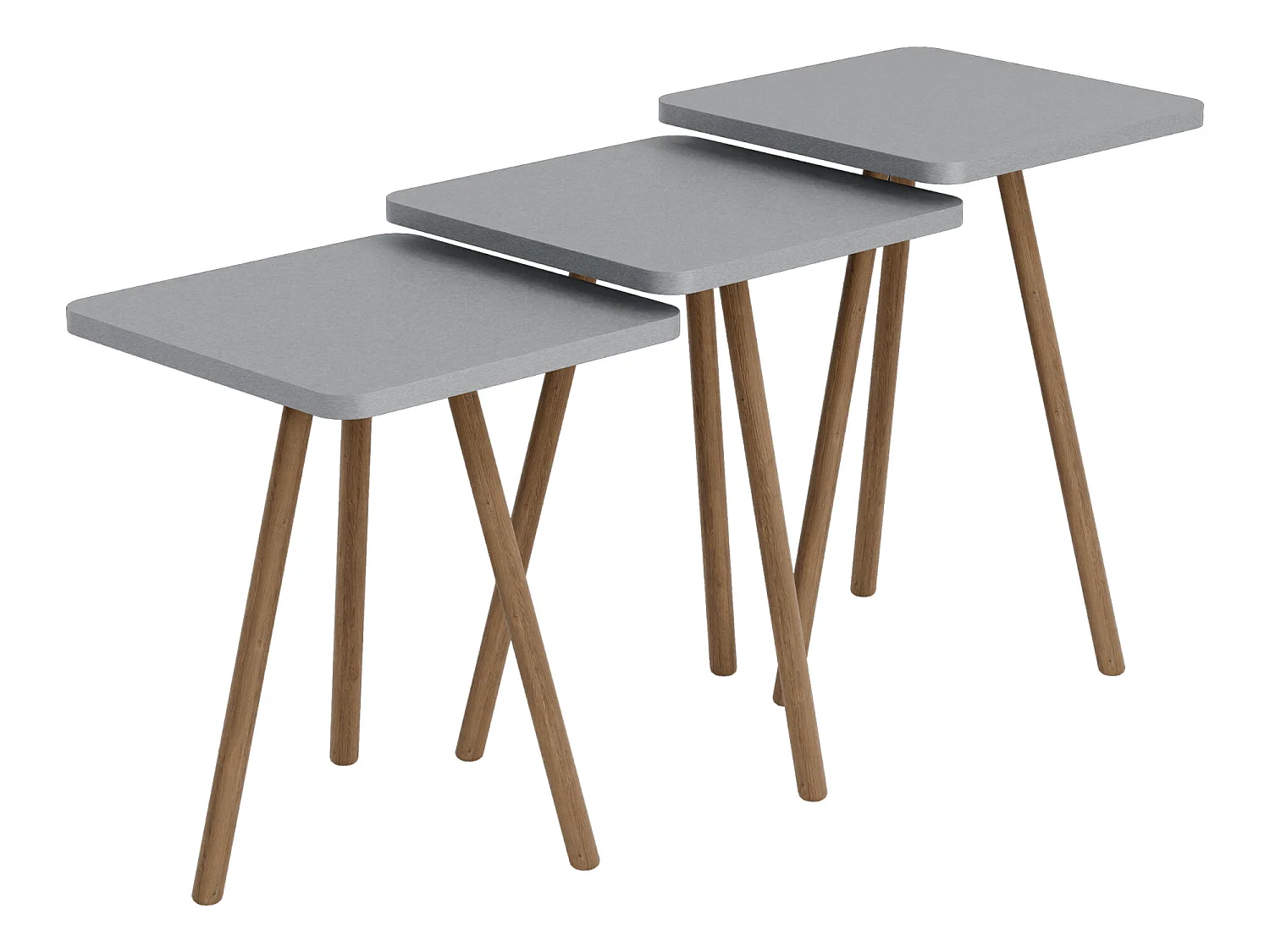 Set de 3 tables d'appoint Hobro carrées trépied gris [en.casa]