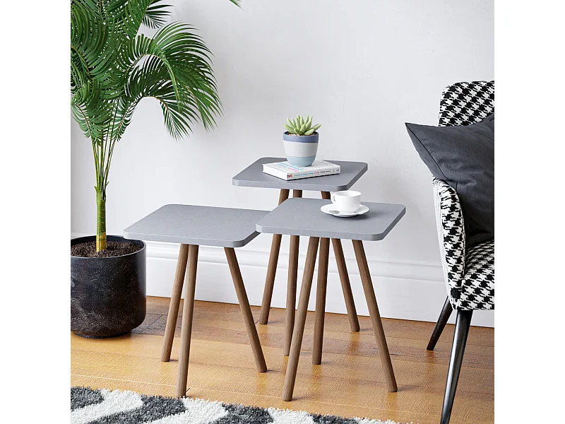 Set de 3 tables d'appoint Hobro carrées trépied gris [en.casa]