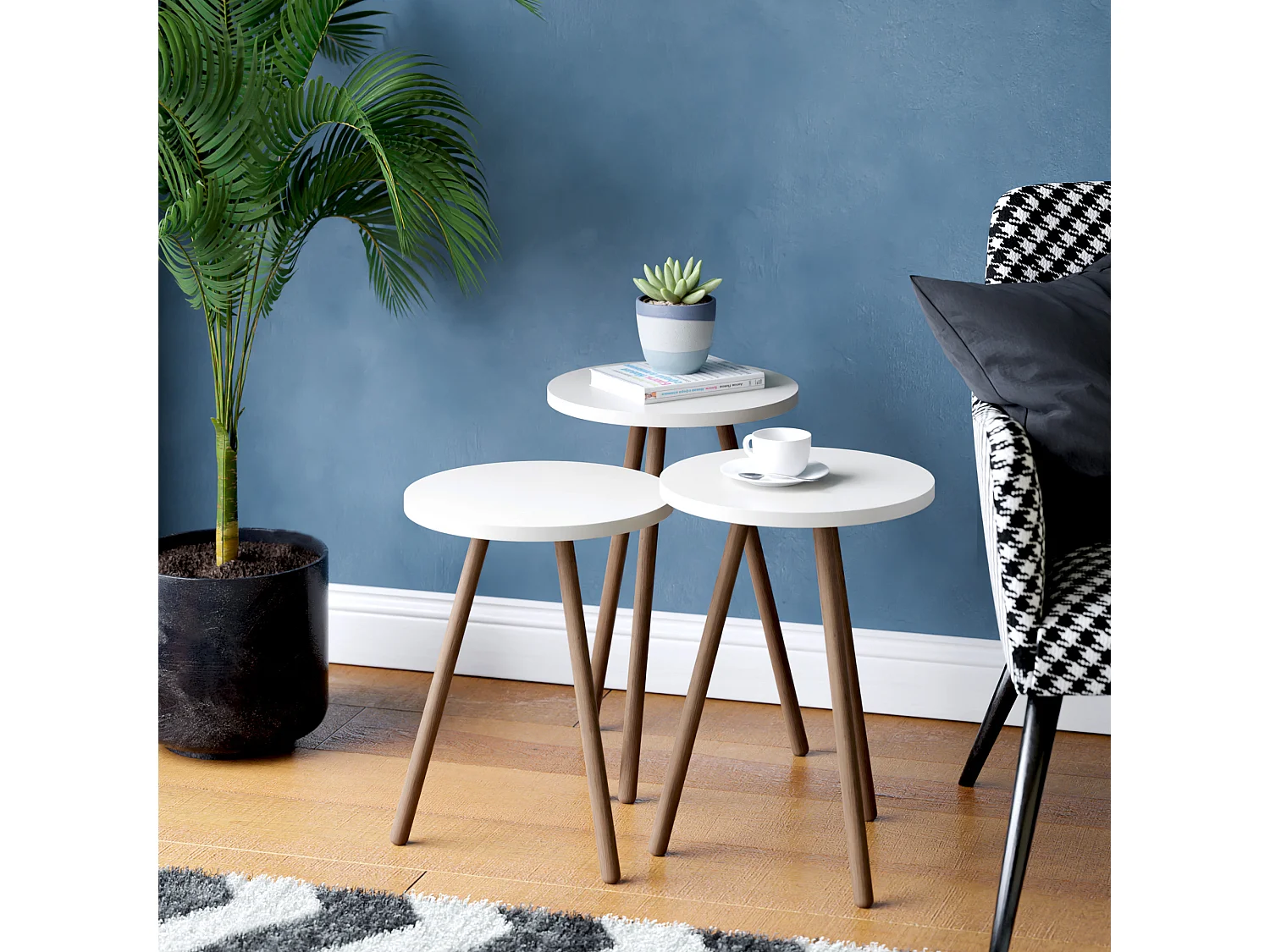 Set de 3 tables d'appoint Hjørring rondes trépied blanc [en.casa]