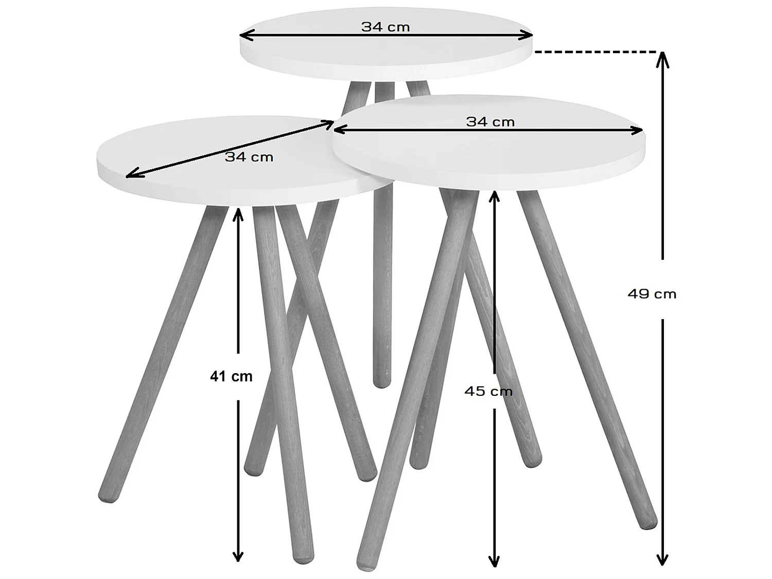 Set de 3 tables d'appoint Hjørring rondes trépied blanc [en.casa]