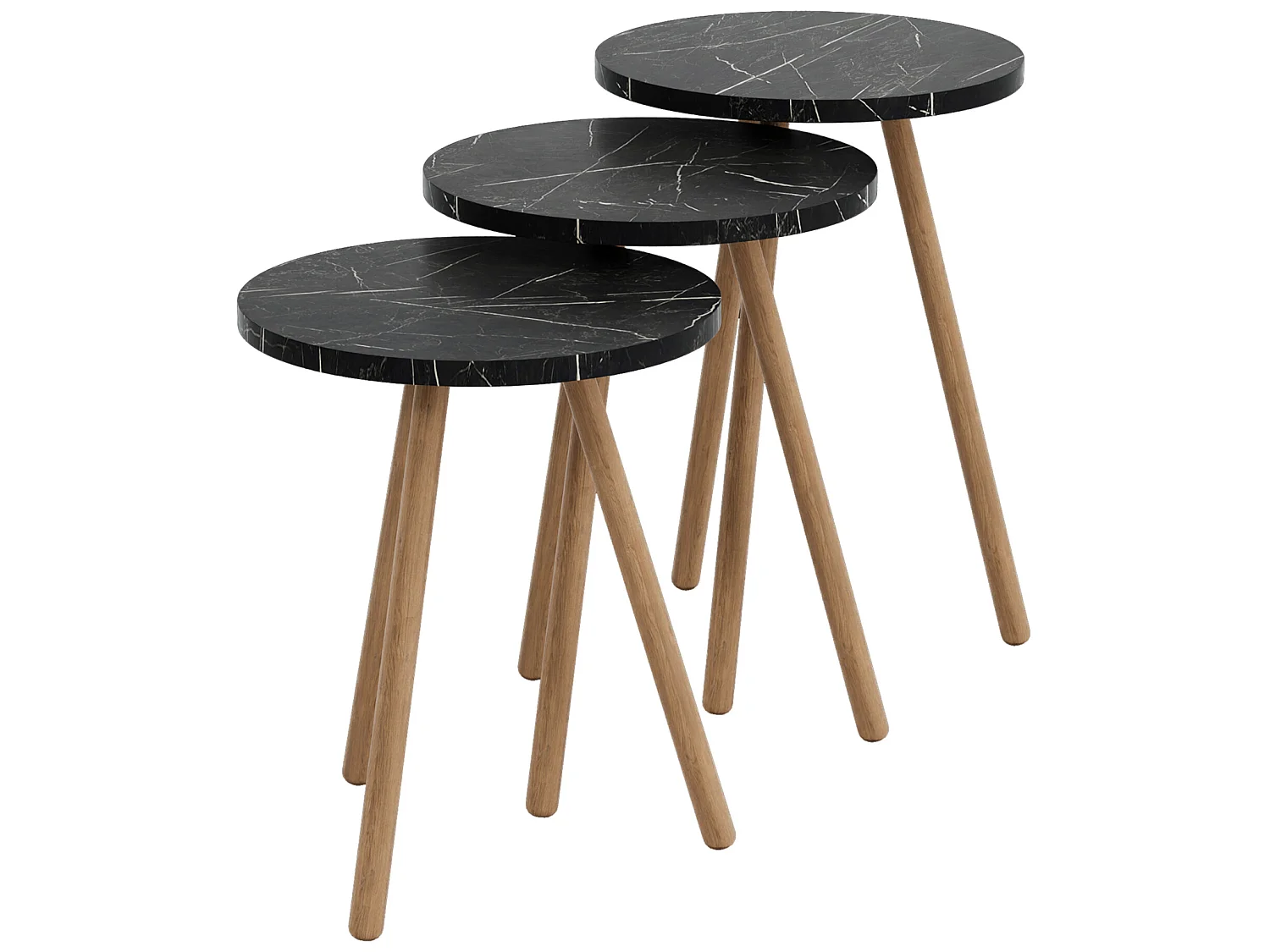 Set de 3 tables d'appoint Hjørring rondes trépied noir [en.casa]
