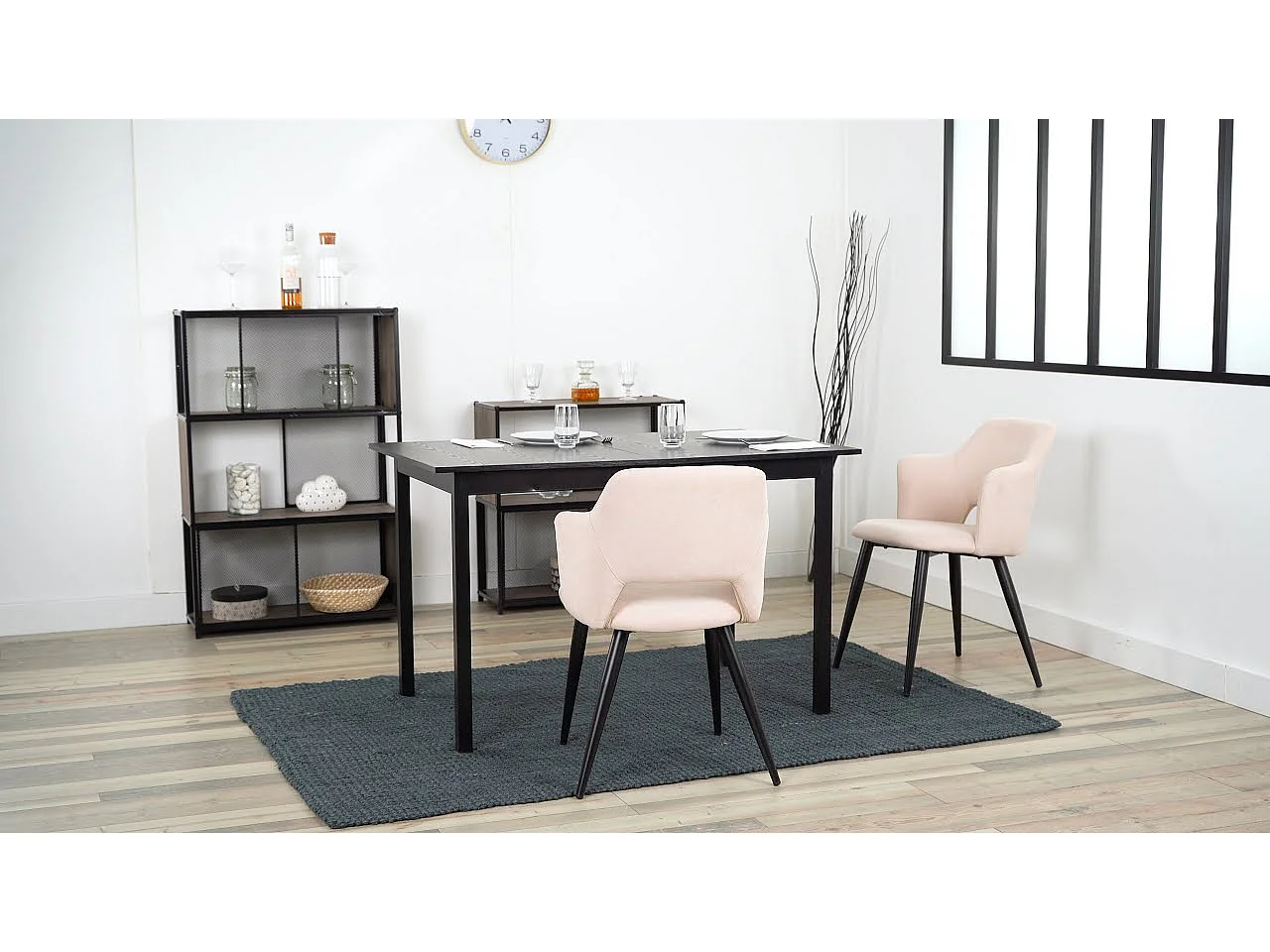 MEUBLES COSY Lot de 2 chaises de salle à manger scandinaves fauteuils avec accoudoirs, assise en tissu rembourrée, pieds en métal noir, Beige