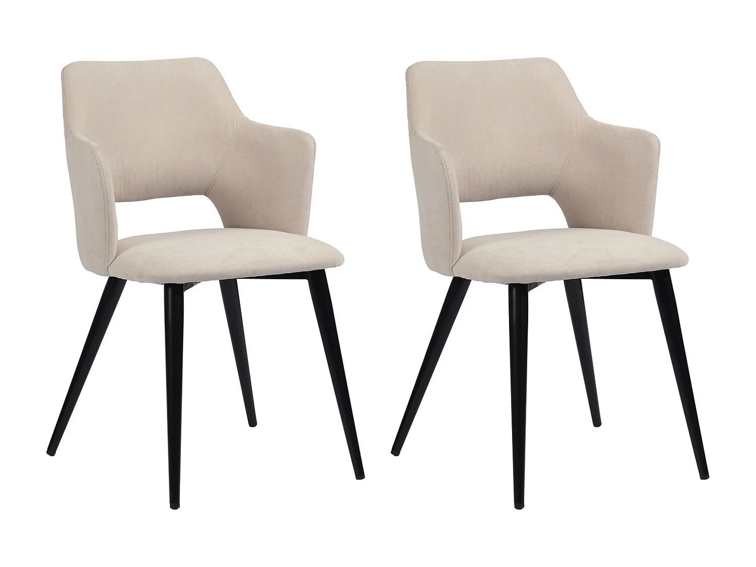 MEUBLES COSY Lot de 2 chaises de salle à manger scandinaves fauteuils avec accoudoirs, assise en tissu rembourrée, pieds en métal noir, Beige