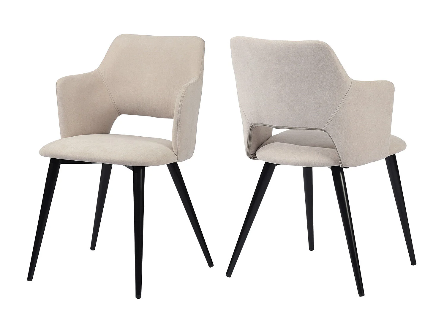MEUBLES COSY Lot de 2 chaises de salle à manger scandinaves fauteuils avec accoudoirs, assise en tissu rembourrée, pieds en métal noir, Beige