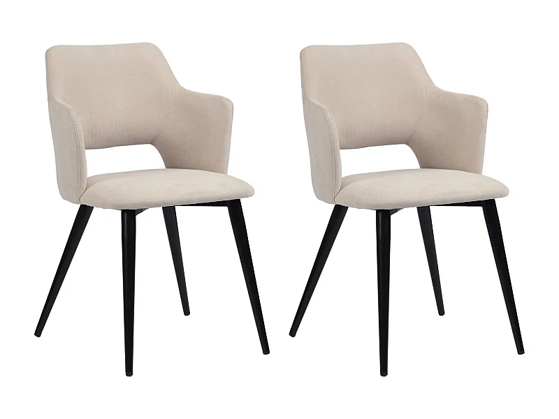 MEUBLES COSY Lot de 2 chaises de salle à manger scandinaves fauteuils avec accoudoirs, assise en tissu rembourrée, pieds en métal noir, Beige
